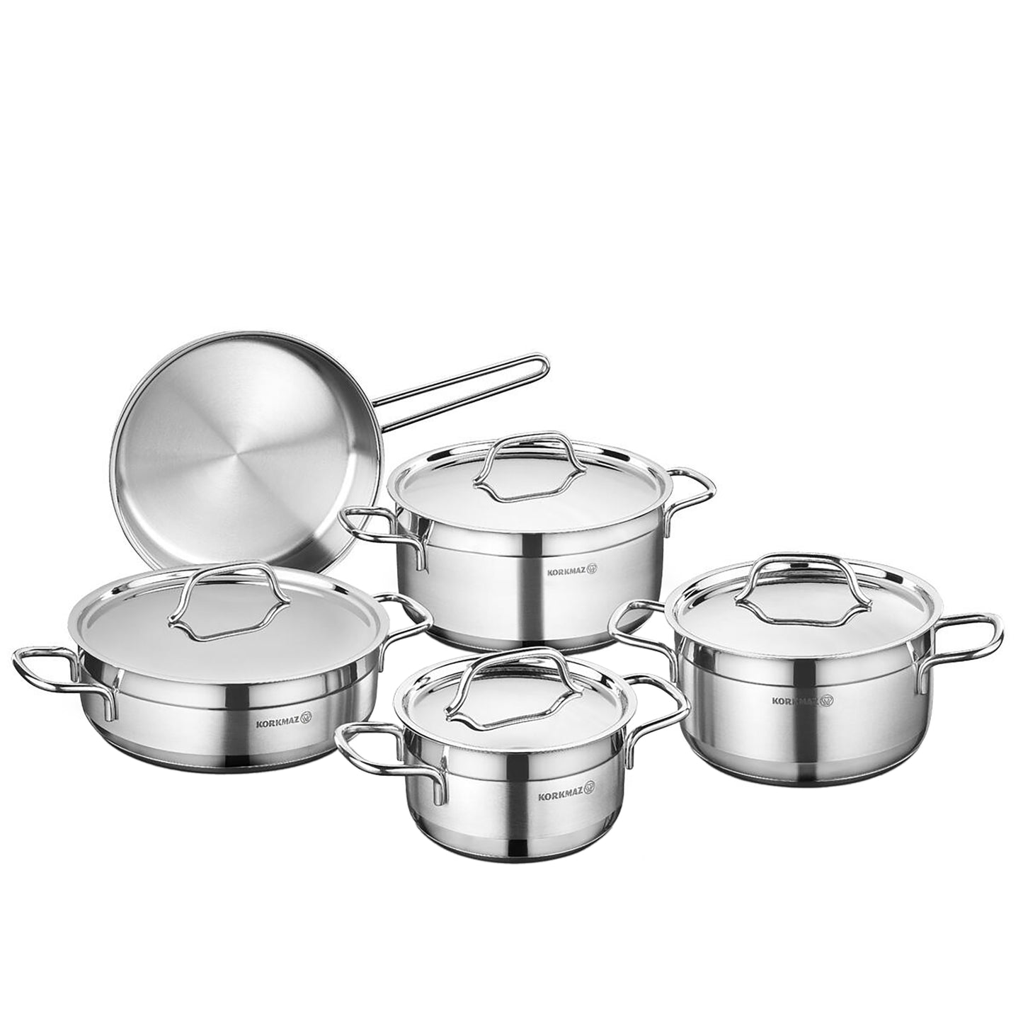Korkmaz Alfa 9 pc Stainless Steel Mirror Polish Cookware Set