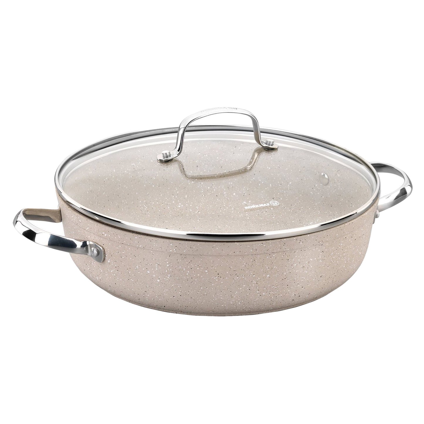 Korkmaz Granita 2.5 L Aluminum Nonstick Low Casserole w Lid in Tan