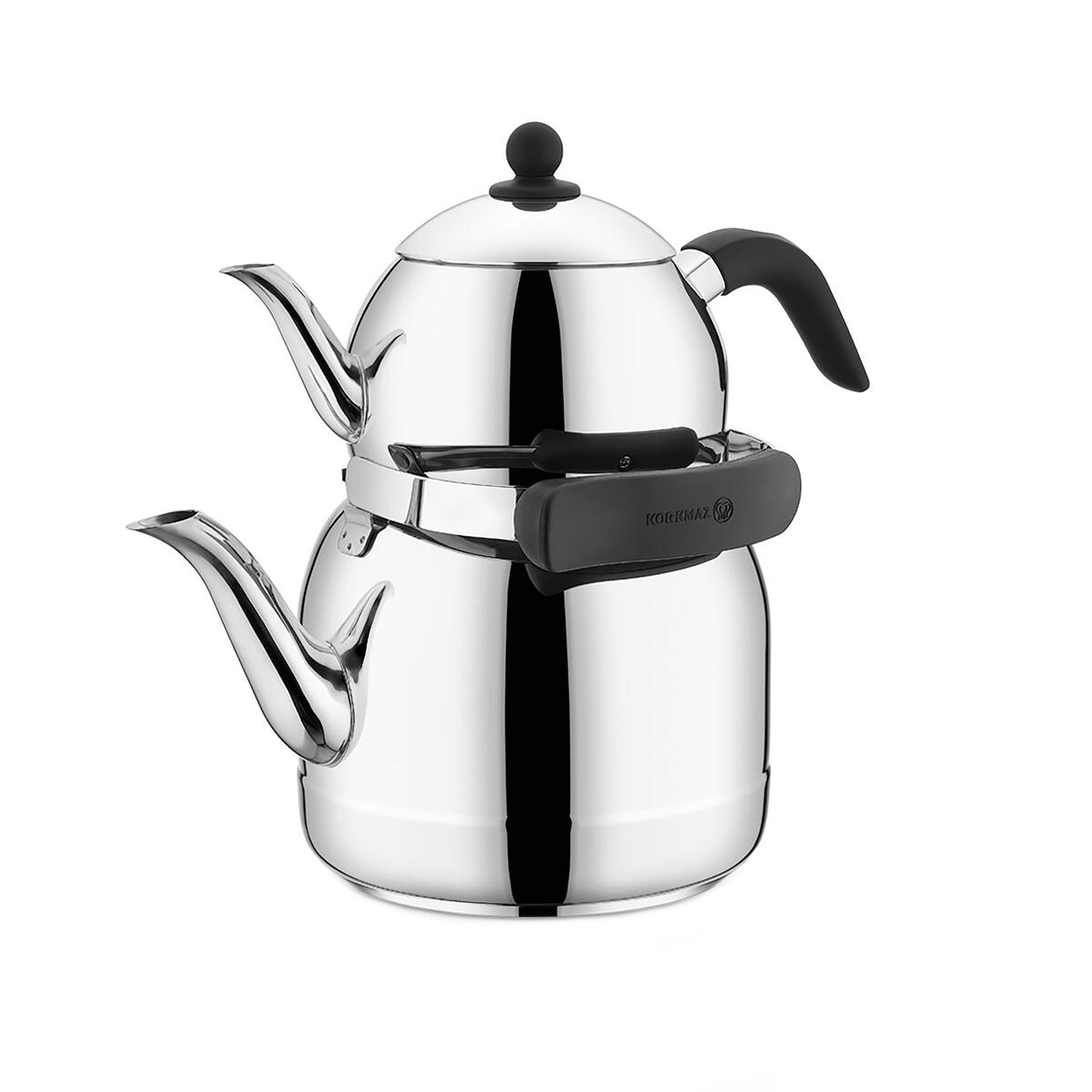 Korkmaz Ornella 1.3 Liter Tea Pot & 3.5 Liter Stainless Steel Kettle Set in Silv