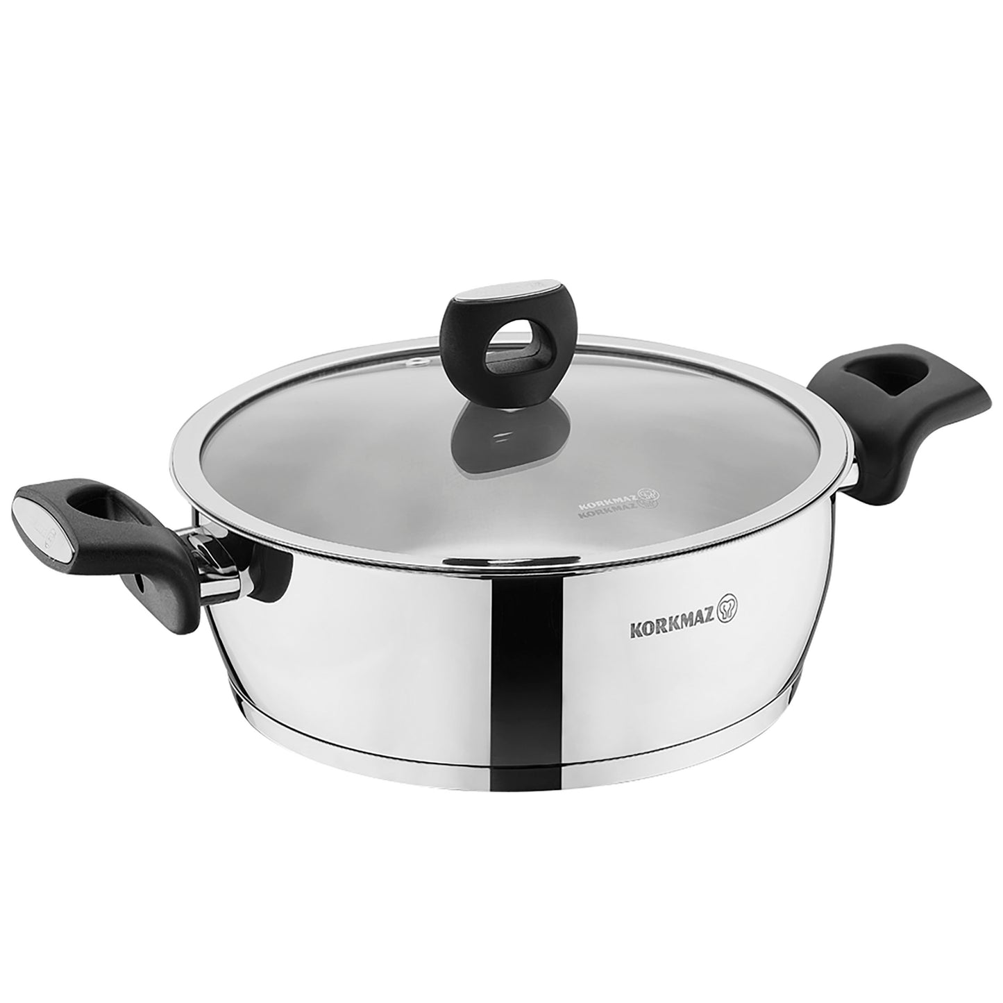 Korkmaz Nora 9.5" Stainless Steel Low Casserole w Lid in Silver
