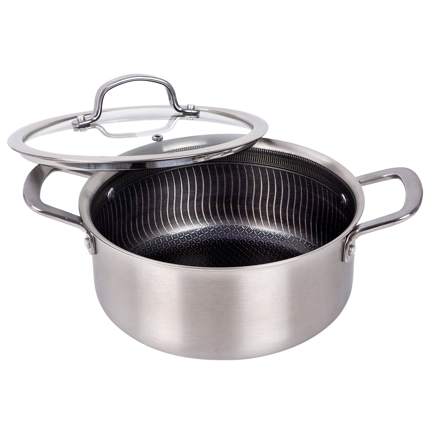 Brentwood 4 Quart 3-Ply Hybrid Non-Stick Stainless Steel Dutch Oven w Tempered G