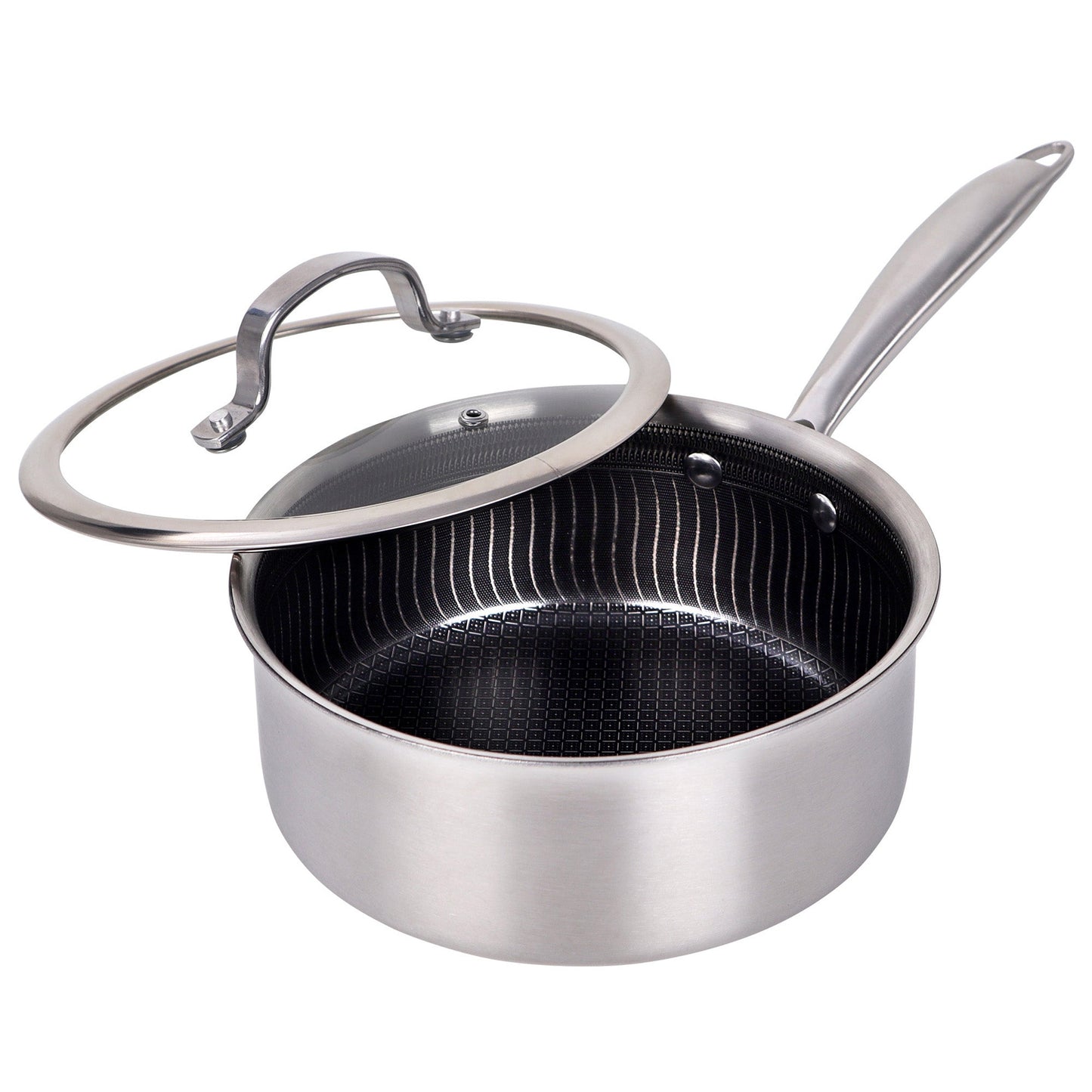 Brentwood 3 Quart 3-Ply Hybrid Non-Stick Stainless Steel Saucepan w Tempered Gla