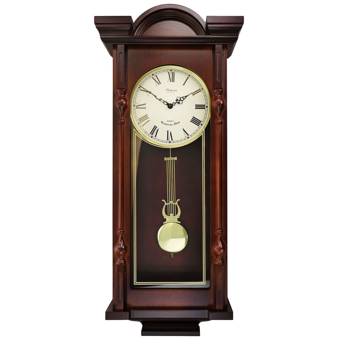 Bedford Grand 31" Chiming Pendulum Wall Clock Antique Mahogany Cherry Finish