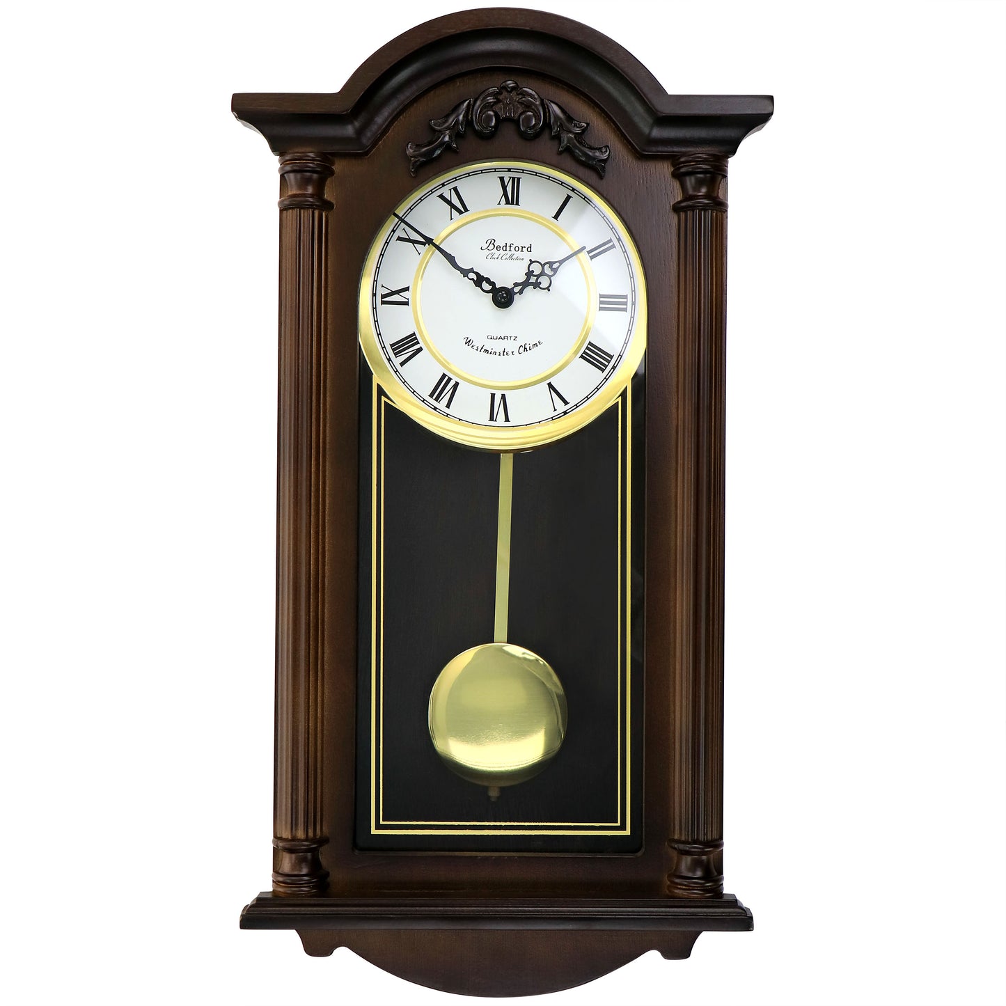 Bedford Noah 22" Chestnut Brown Wood Swinging Pendulum Wall Clock Hourly Chimes