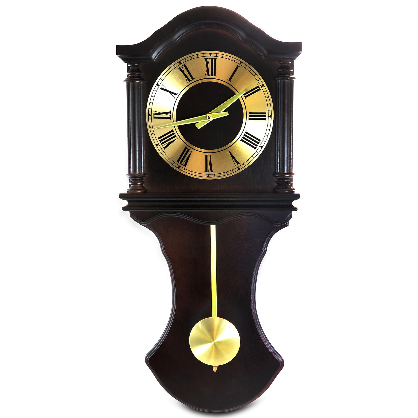 Bedford 27.5" Wall Clock in Chocolate Brown Oak Wood Finish w Pendulum 4 Chimes