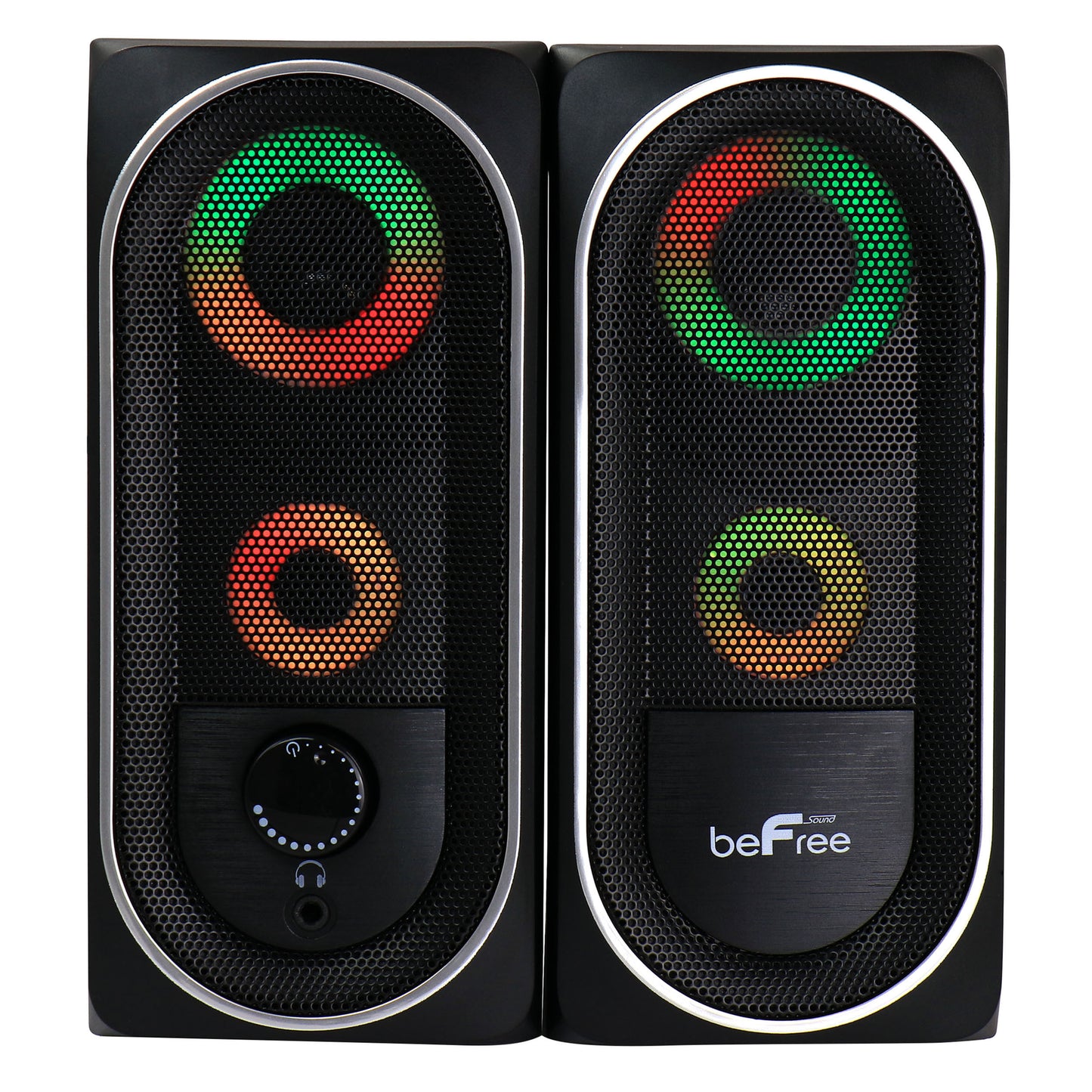 beFree 2.0 Computer Gaming Speakers BFS-06 for Desk Shelf w Color LED Lights