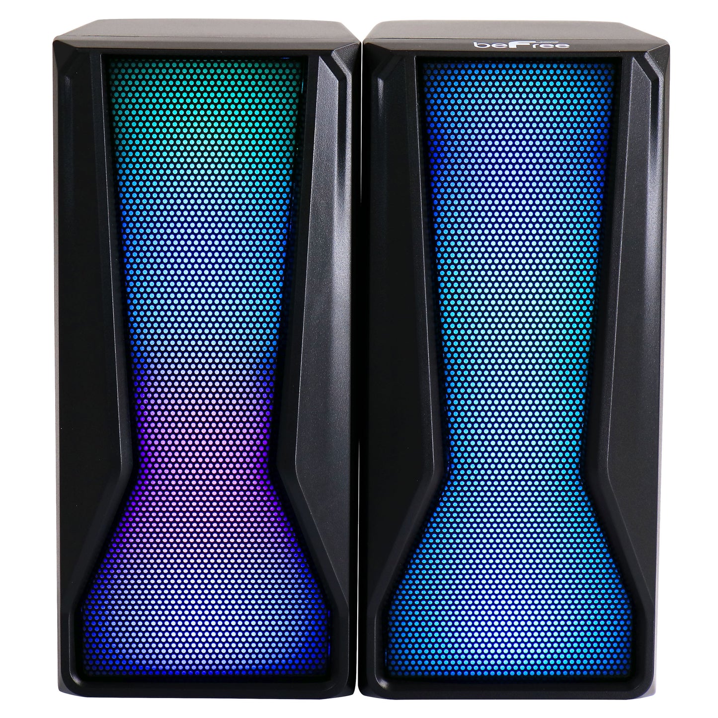 beFree Color LED 2.0 Ch Computer Gaming Desk Speakers w Lights USB AUX