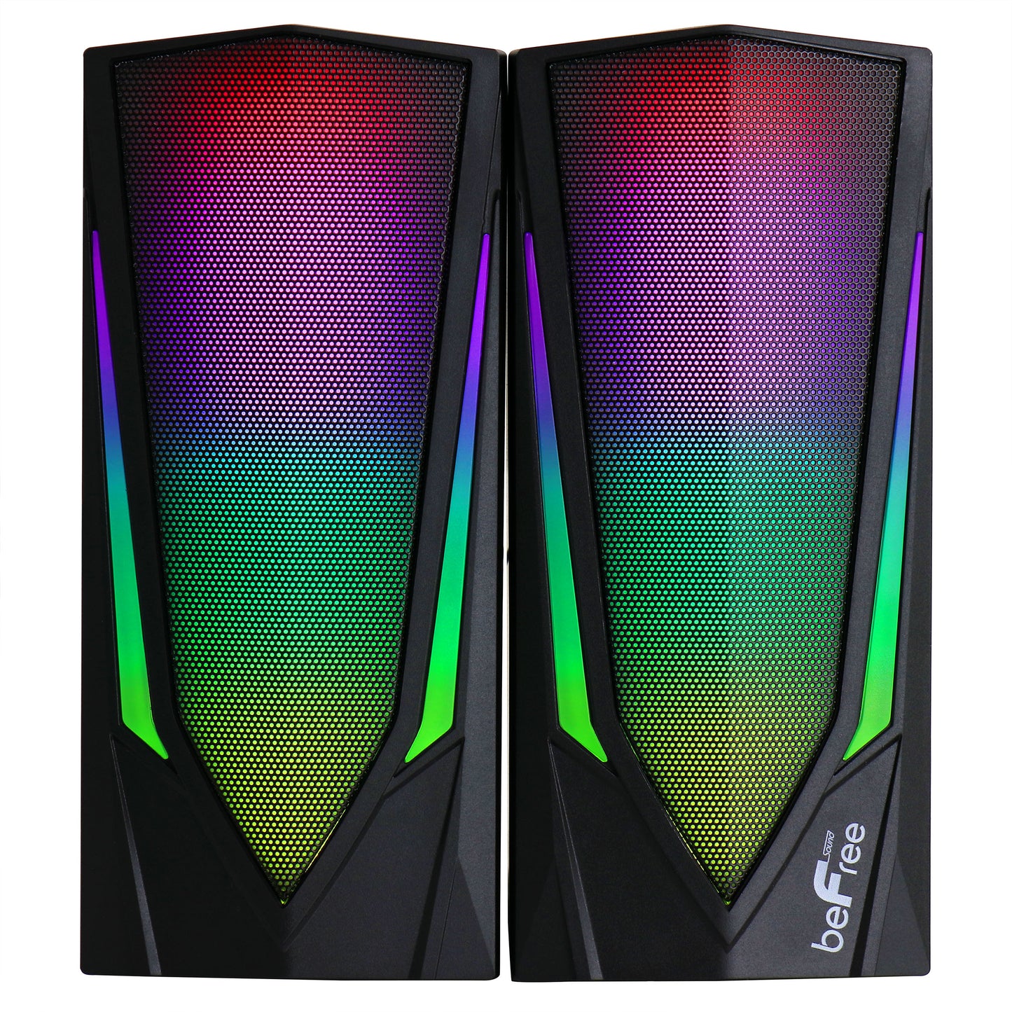 beFree Color LED Computer 2.0 Gaming Desk Speakers w Wired Remote Lights USB AUX