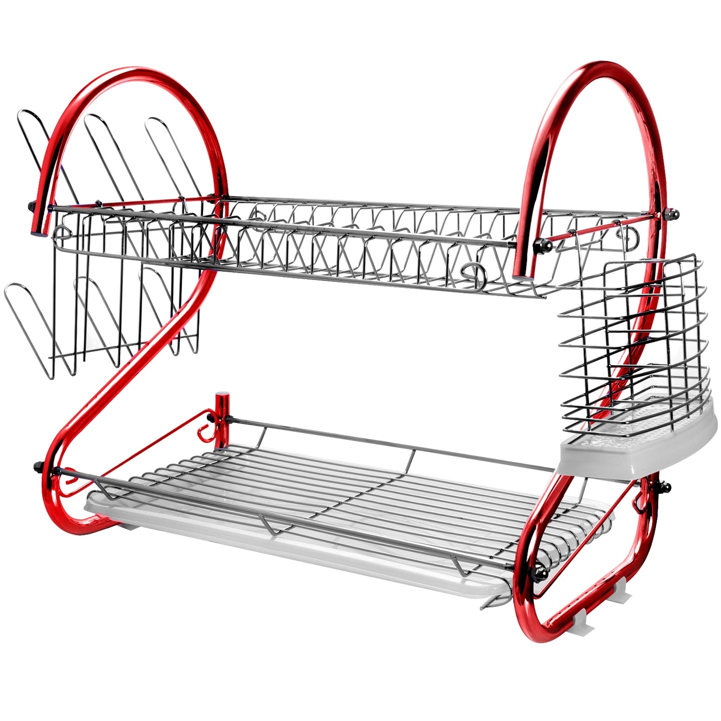 MegaChef 16" Two Shelf Iron Wire Dish Rack in Red