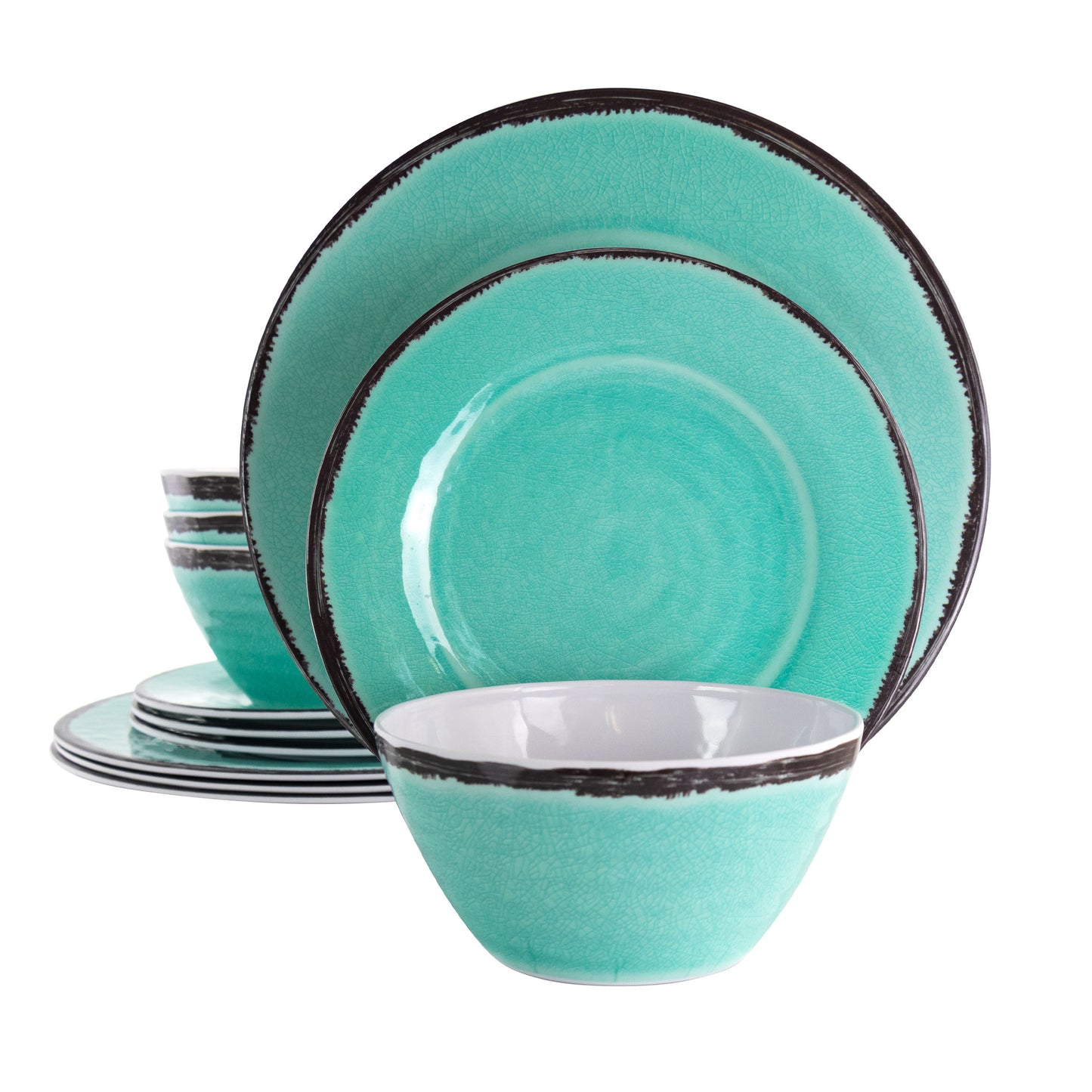 Elama Azul Banquet 12 pc Lightweight Melamine Dinnerware Set in Turquoise