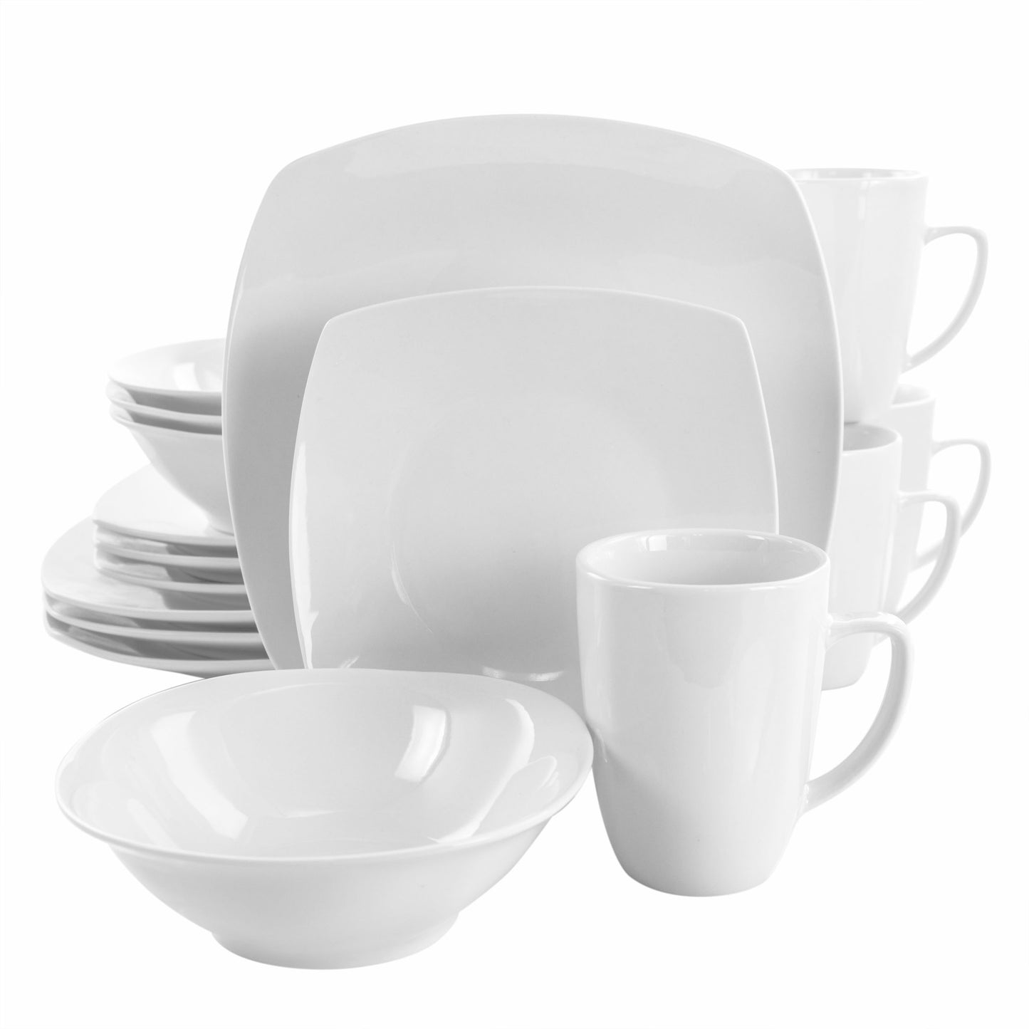 Elama Bishop 16 Piece Soft Square Porcelain Dinnerware Dish Set in White