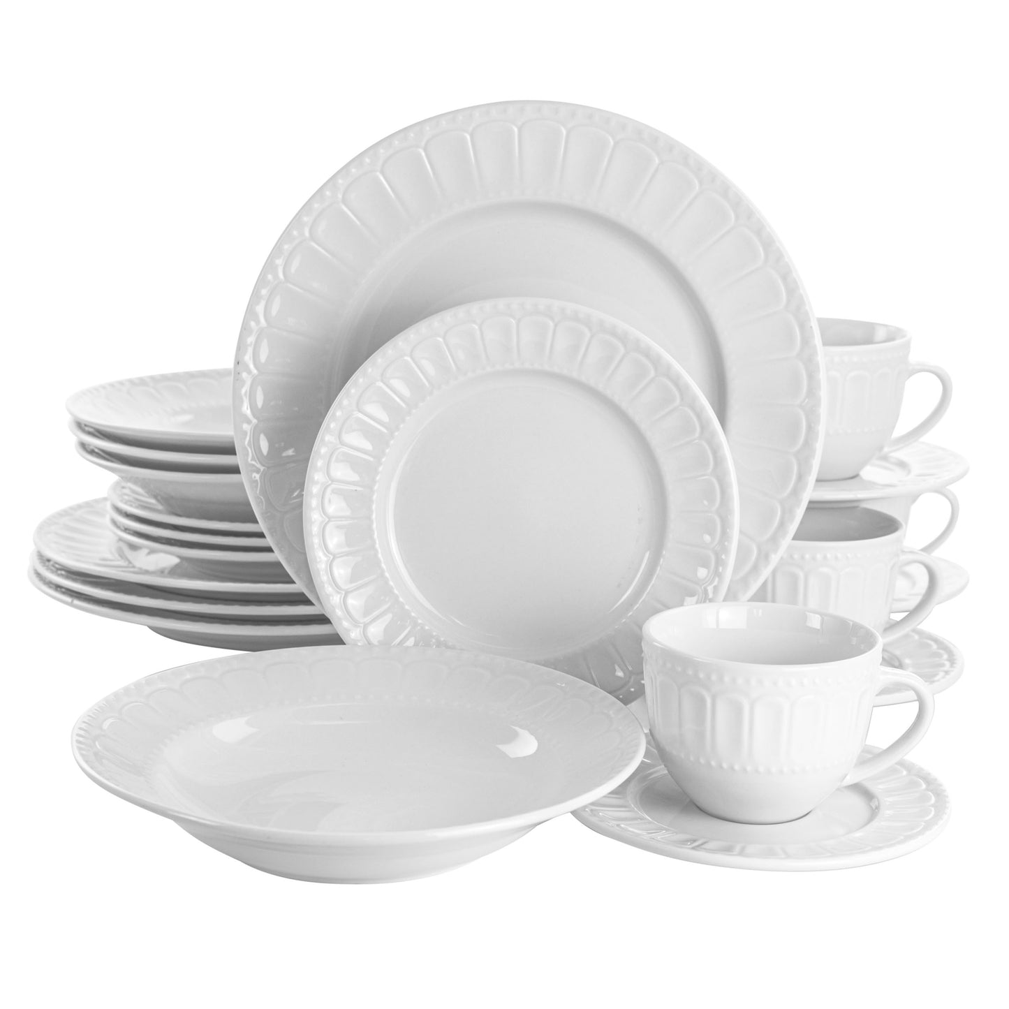 Elama Charlotte 20 pc Porcelain Dinnerware Set in White
