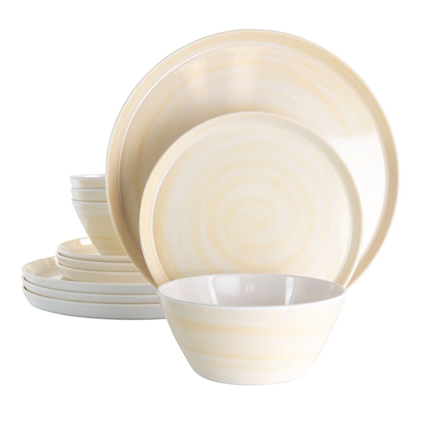 Elama Crafted Clay Lightweight 12 Pc CREAM Beige Melamine Dinnerware Set for 4