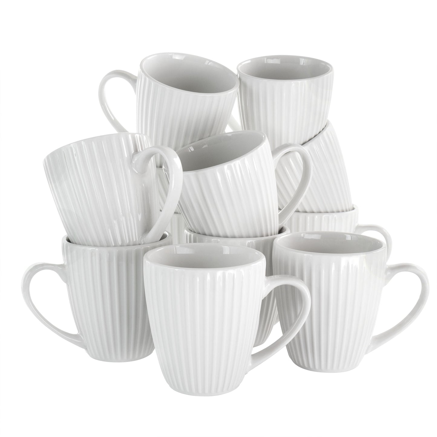 Elama Elle 12 pc Round Porcelain Mug Set in White