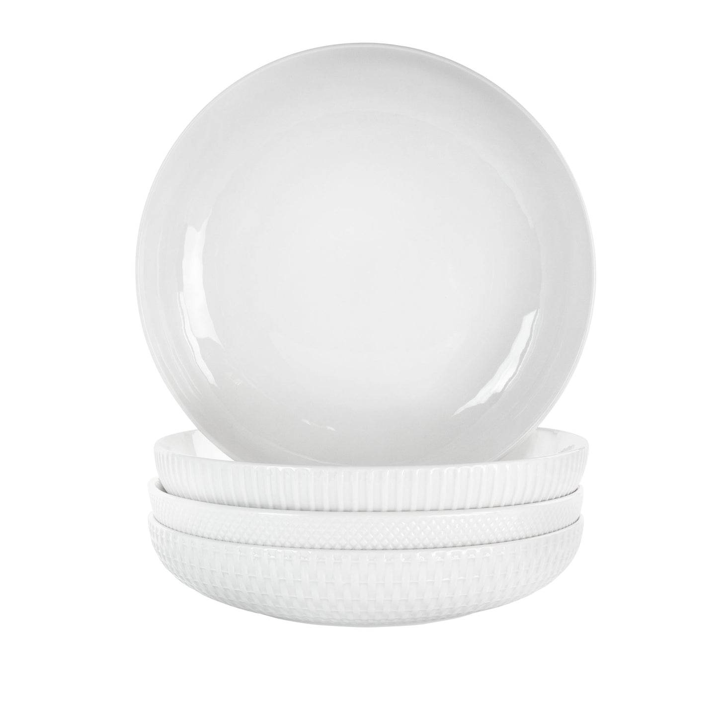 Elama Esme 4 Piece 9" Porcelain Assorted Designs Embossed Bowl Set in White