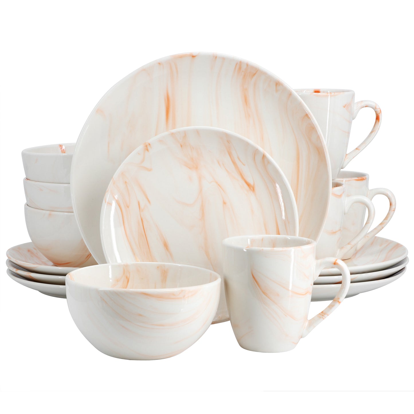 Elama Fine Marble 16 Piece Porcelain Dinnerware Set Orange