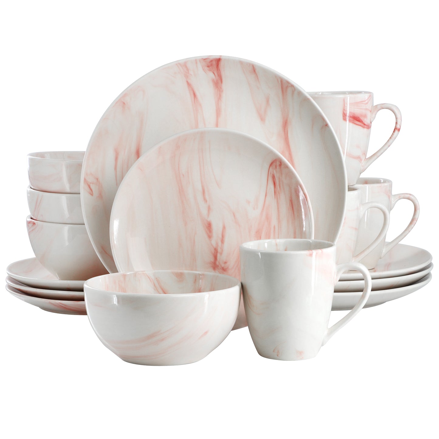 Elama Fine Marble 16 Piece Porcelain Dinnerware Set Red