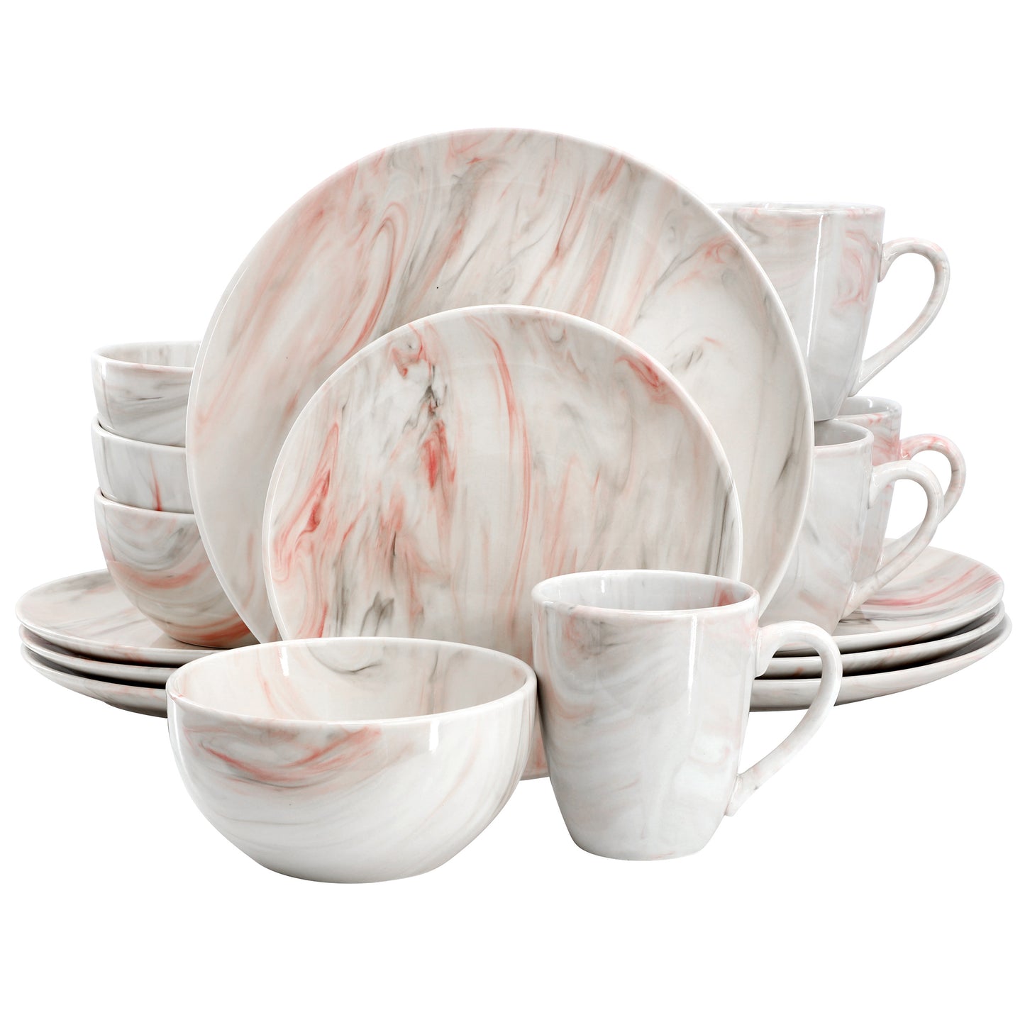 Elama Fine Marble 16 Piece Porcelain Dinnerware Set Red & Gray
