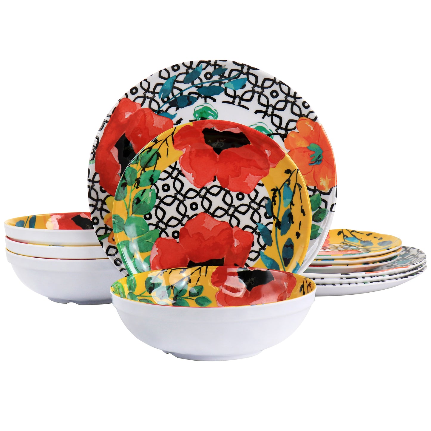 Elama Grace 12 Piece Melamine Floral Dinnerware Set