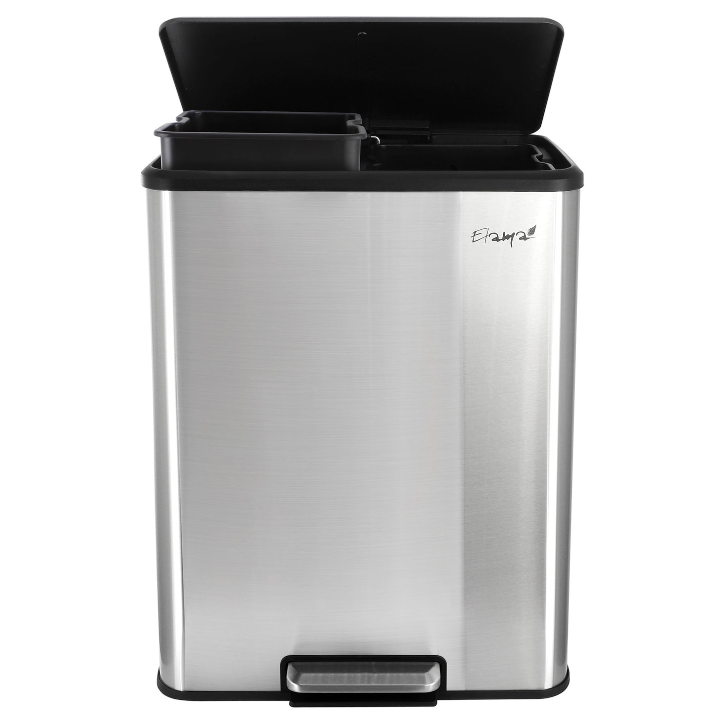 Elama 60 Liter 2 Compartment Large 8 Gallon Split Stainless Steel Step Trash Bin
