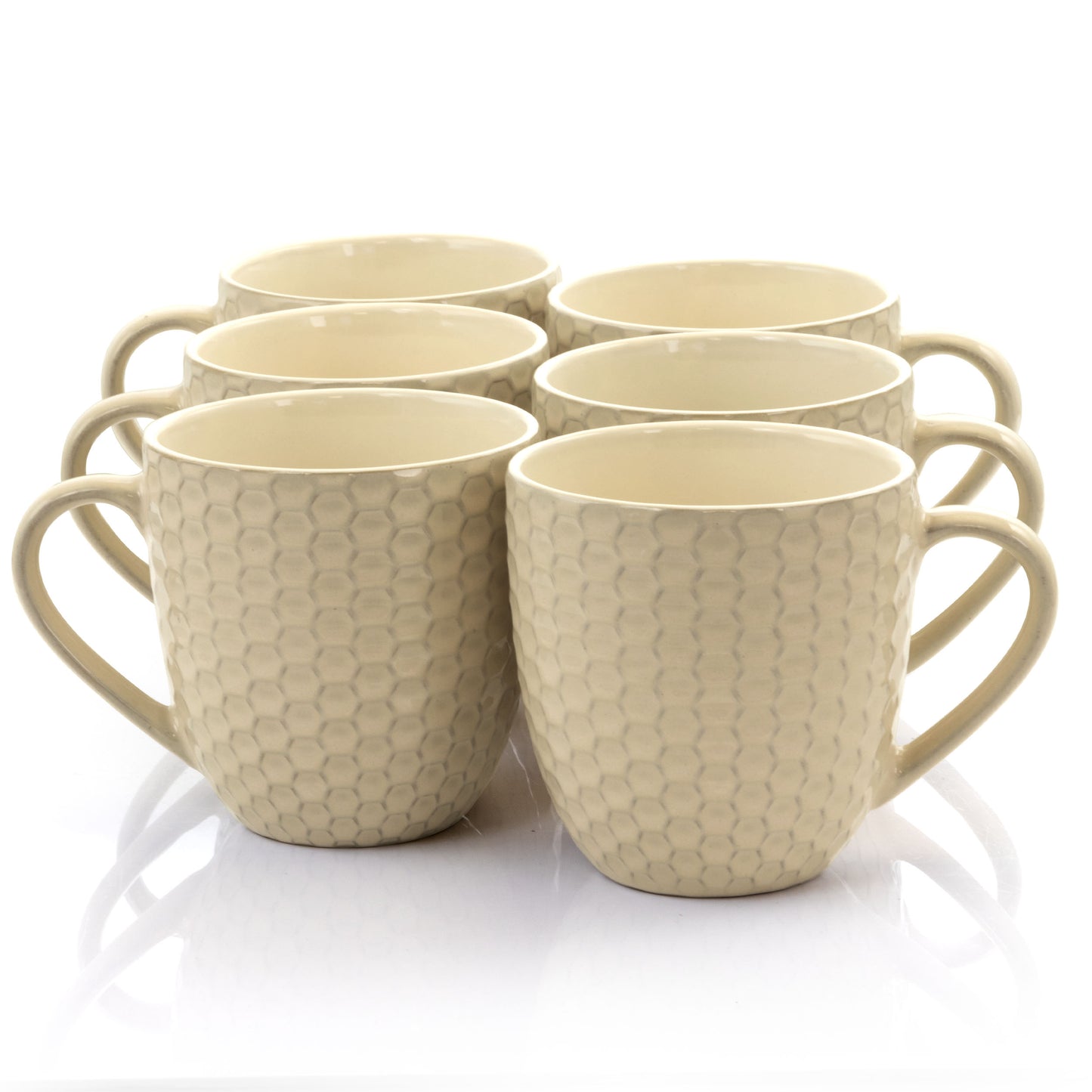 Elama Honeycomb 6 Piece 15 oz Round Stoneware Mug Set Cream