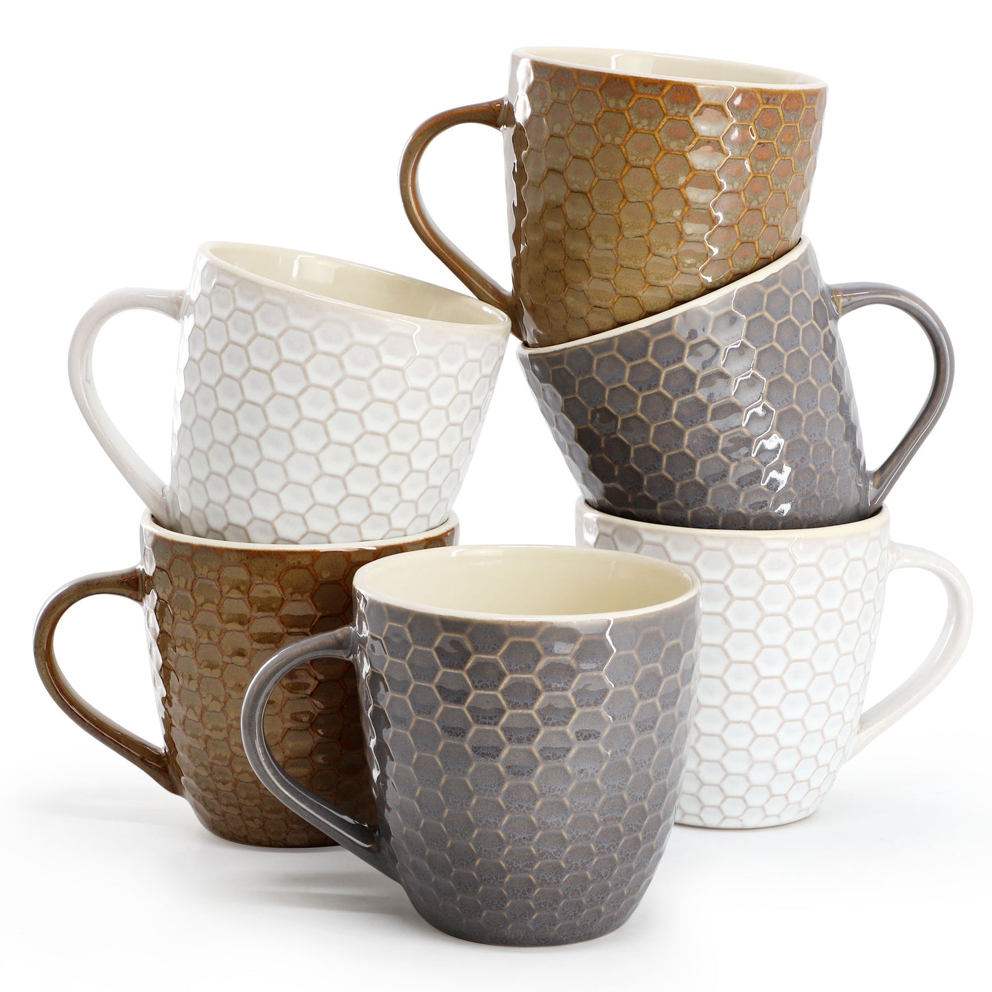 Elama Honeycomb 6-Piece 15 oz Mug Set Assorted Colors