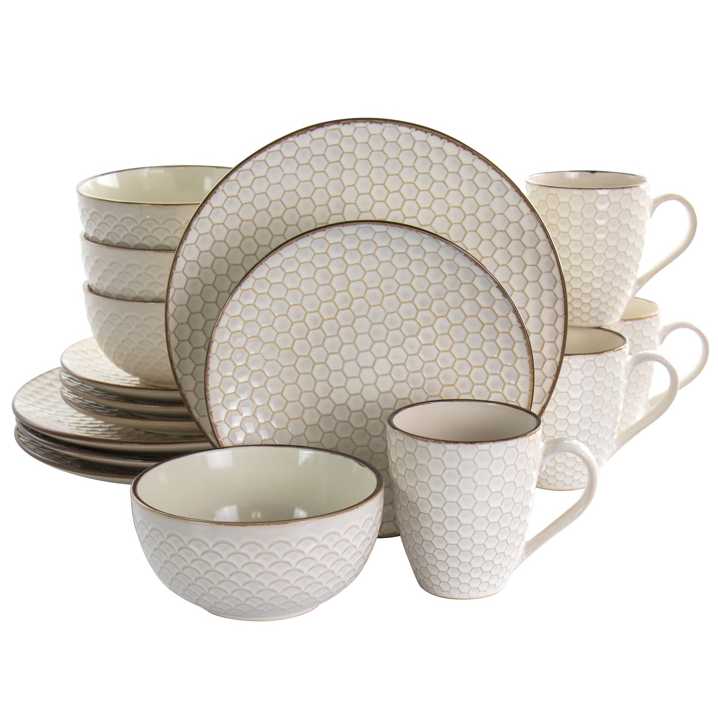 Elama Honey Ivory 16 pc Stoneware Dinnerware Set in Off-White