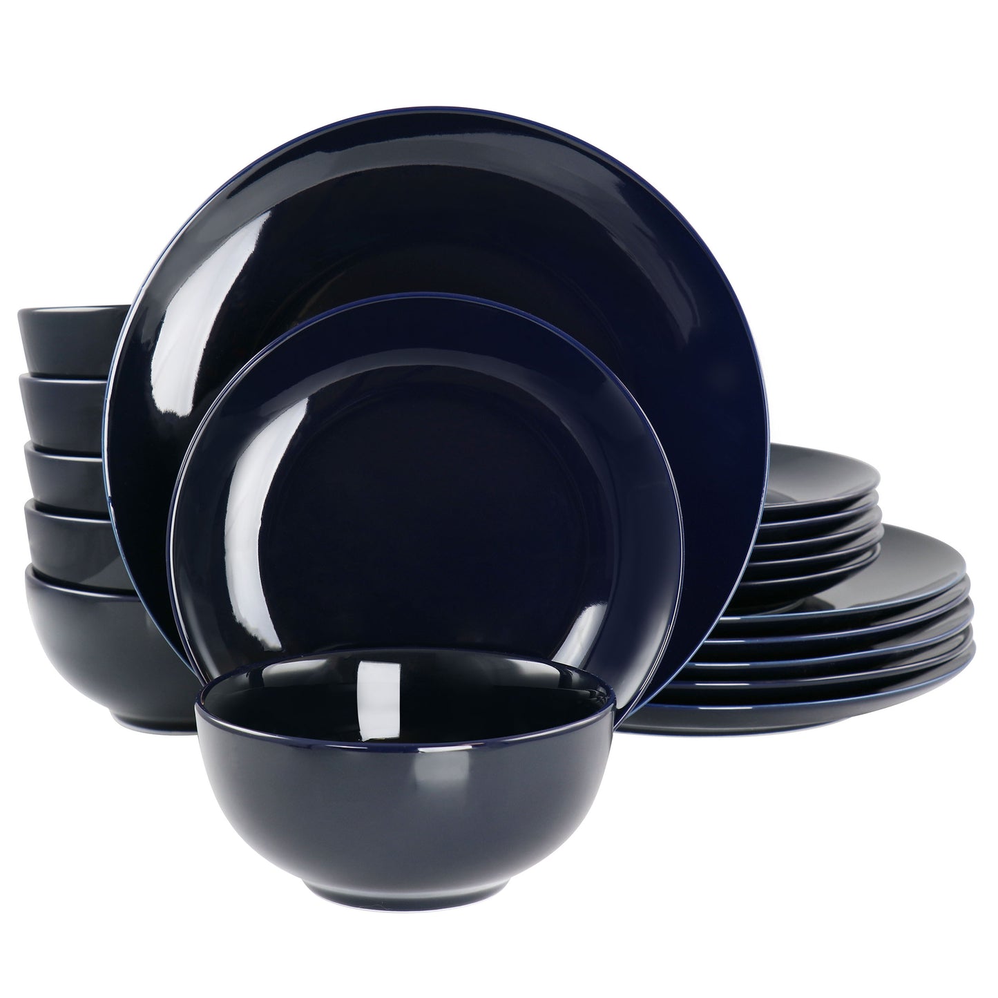 Elama Luna 18 pc Porcelain Dinnerware Set in Dark Blue
