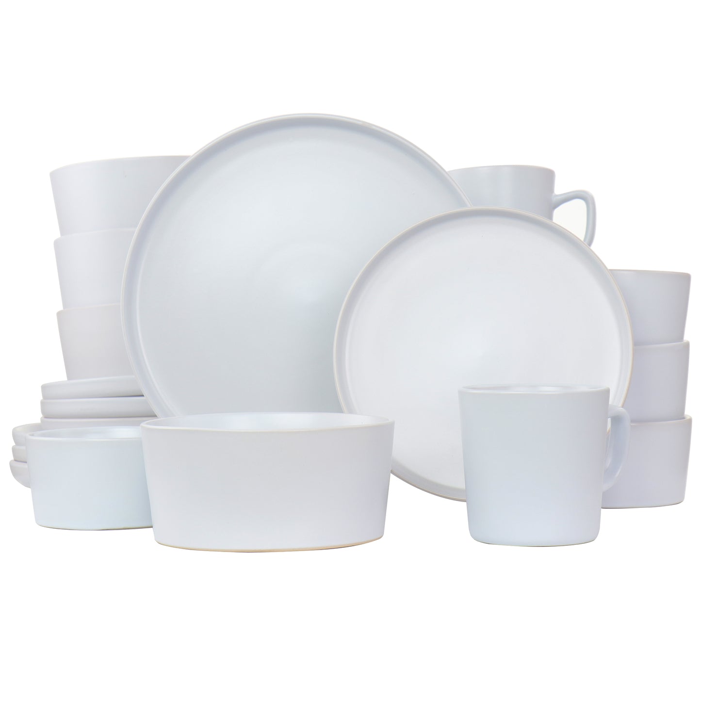 Elama Luxmatte White Matte 20 Piece Round Stoneware Complete Dinnerware Dish Set