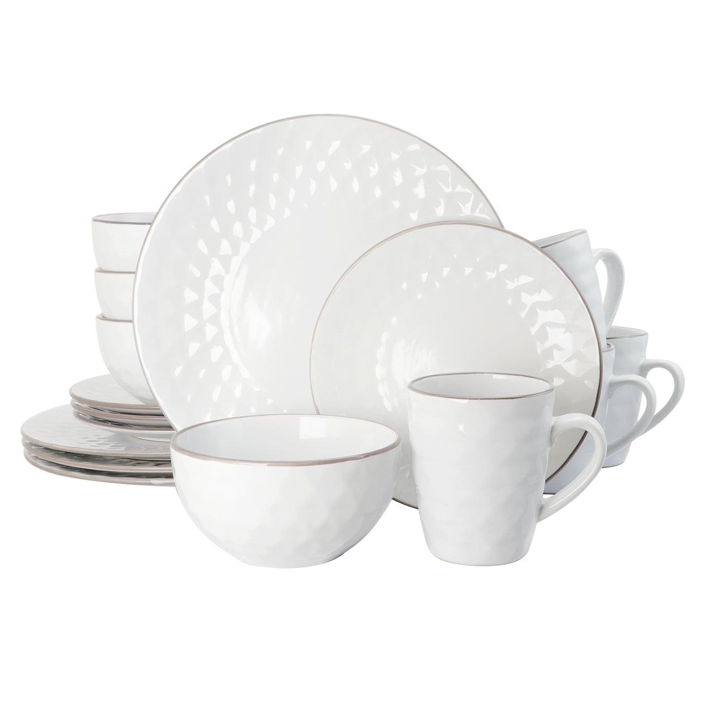 Elama Medici Pearl 16 Piece Round Stoneware Dinnerware Dish Set in Slate Stone