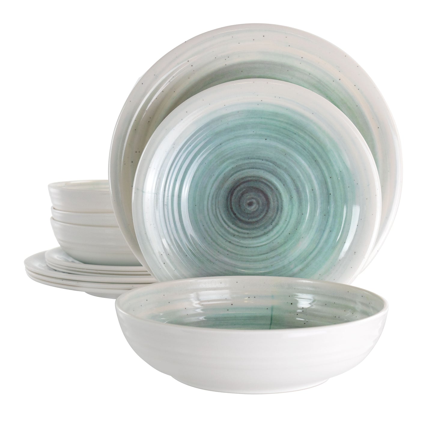 Elama Potters Wheel Light Blue 12 Pc Lightweight Melamine Dinnerware Set for 4