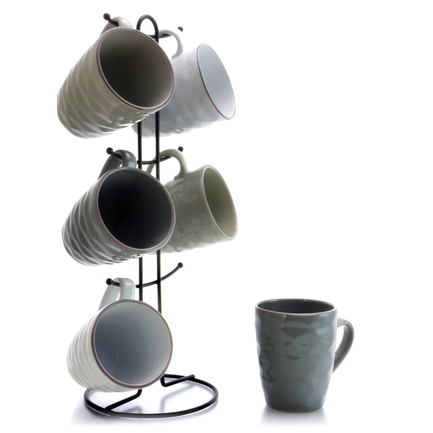 Elama Tahitian Waves 6-pc 12 oz Mug Set w Stand Assorted Colors