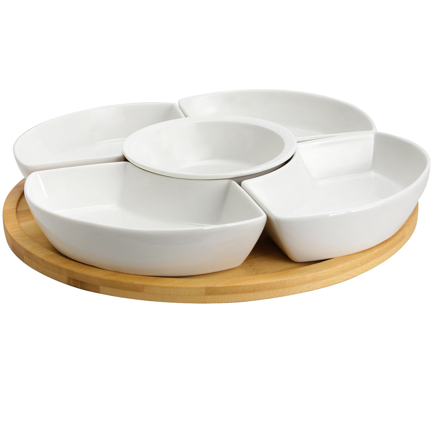 Elama 12-1/4" 6-pc Lazy Susan Appetizer Condiment Server Set w 5 Dishes Bamboo T