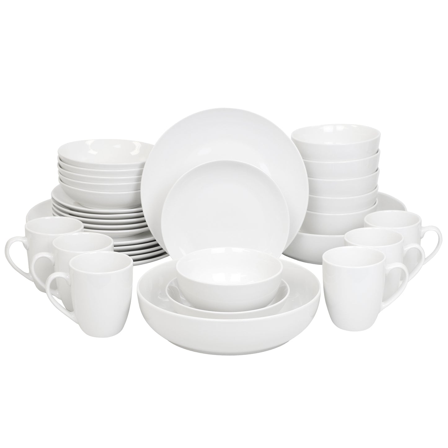 Elama Iris 32 pc Porcelain Dinnerware Set w 2 Serving Bowls in White