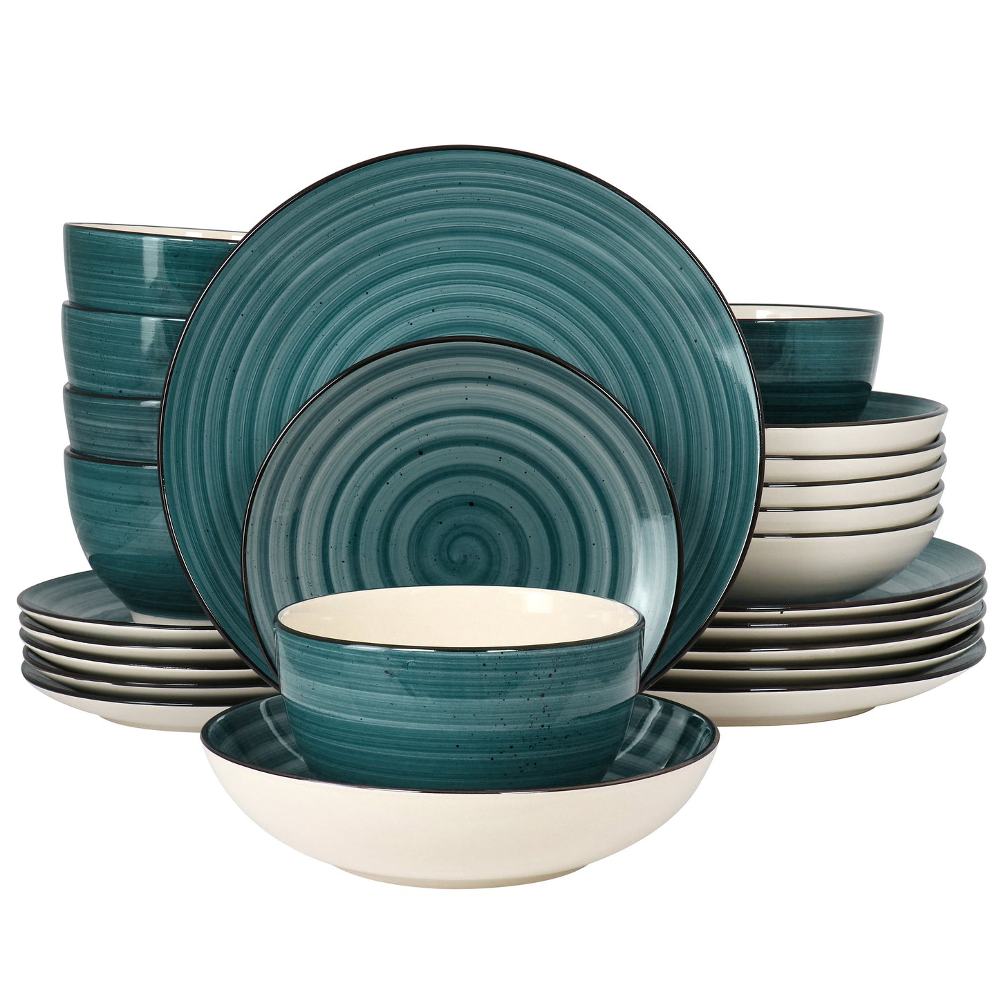 Elama Gia 24 Piece Round Dark Green Swirl Stoneware Dinnerware Set