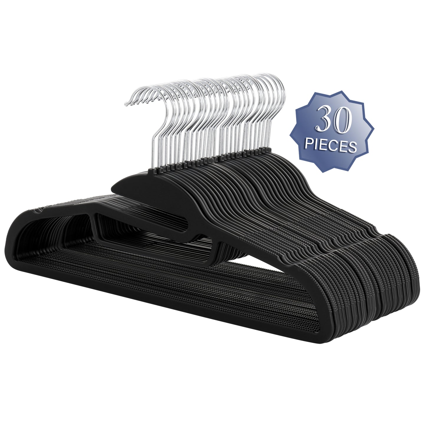 Elama Home 30 Piece Rubber Non Slip Hanger w U-Slide Black
