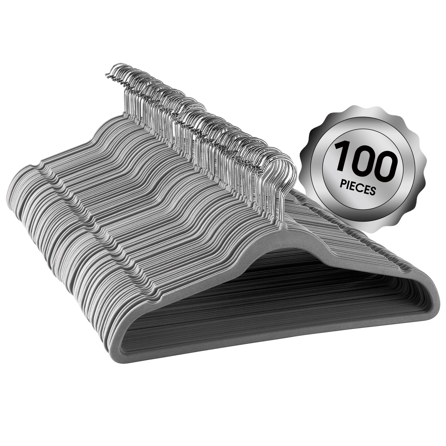 100 Piece Set of Velvet Slim Profile Heavy Duty Felt Hangers w Stainless Steel S