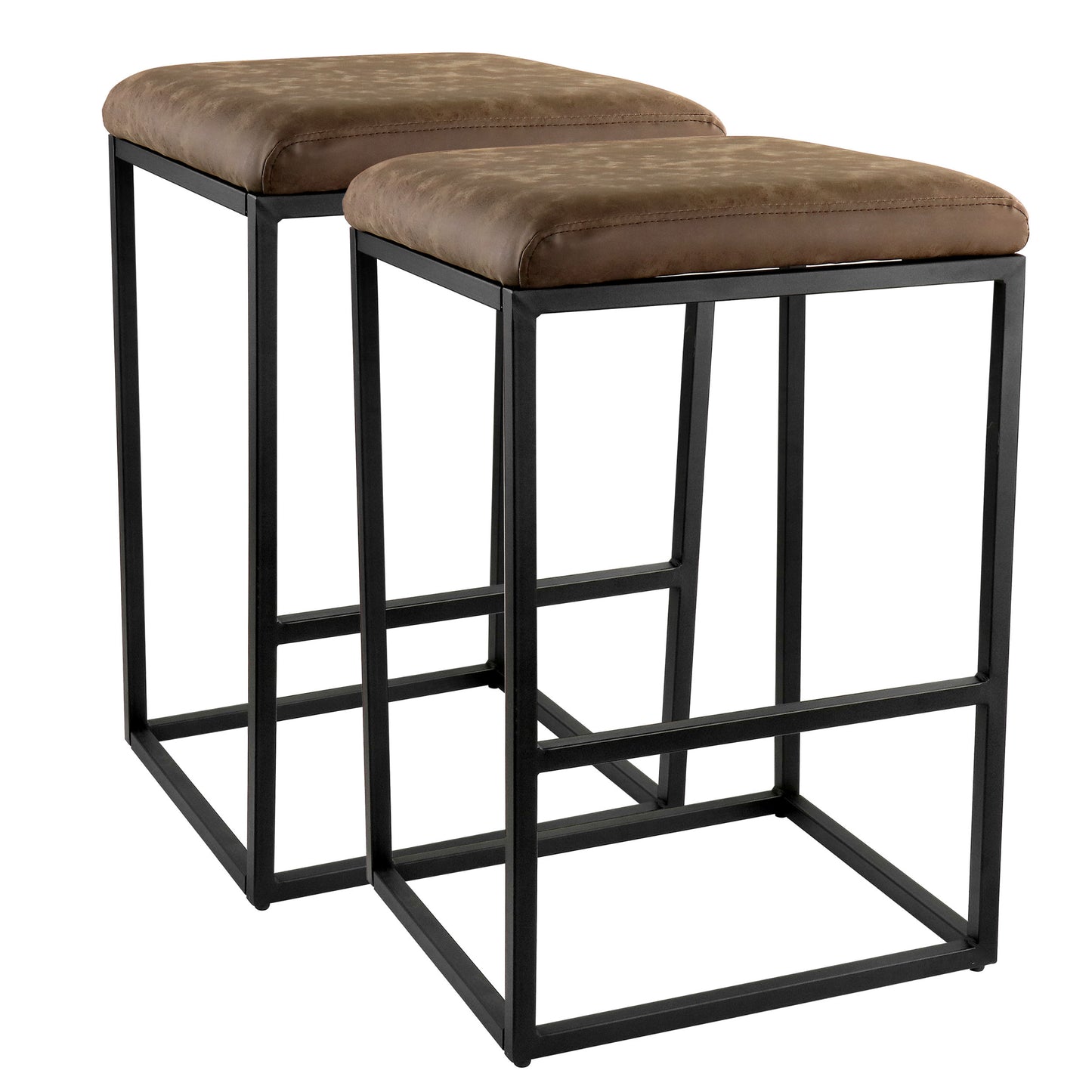 Elama 2 Piece Faux Leather Bar Chair in Brown w Black Base