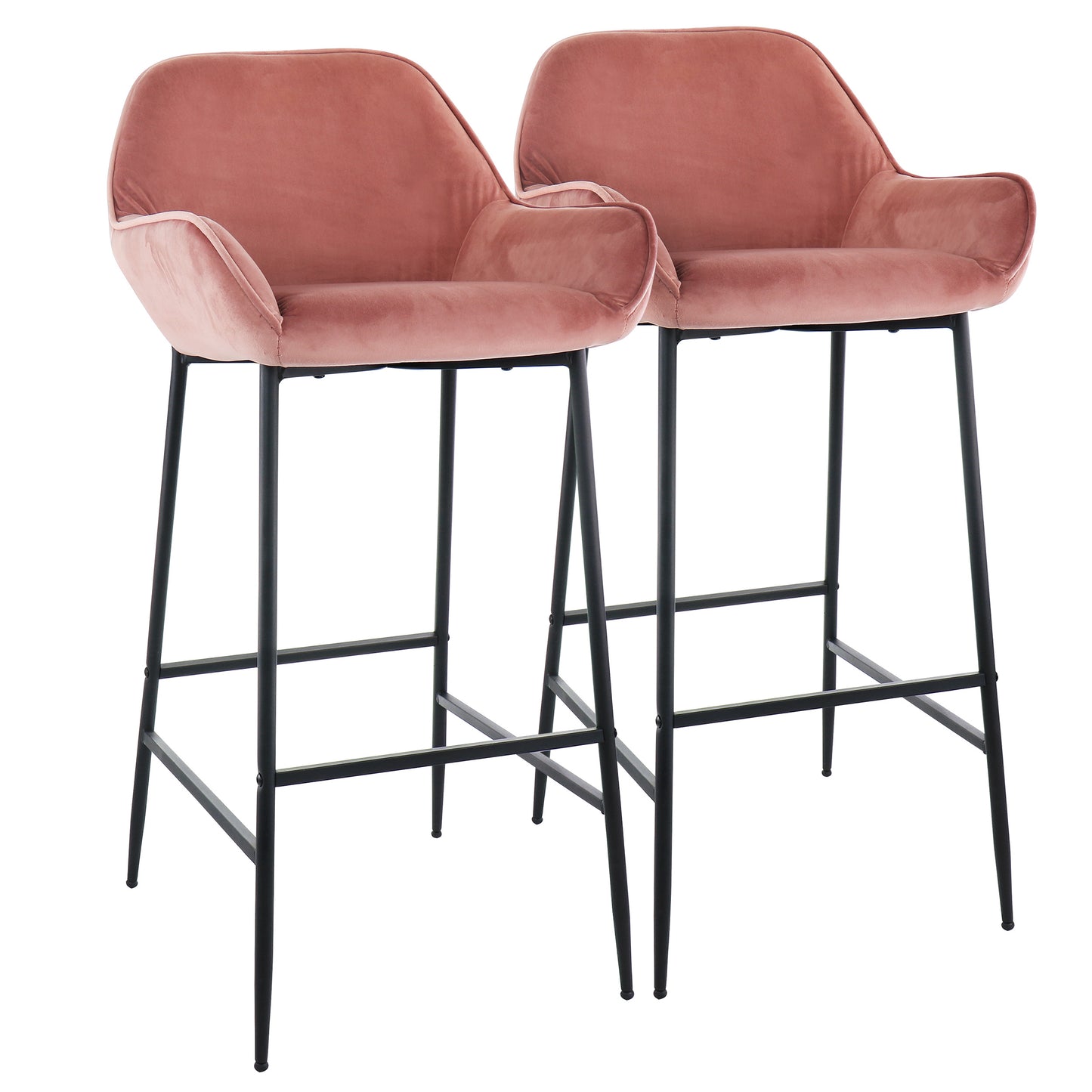 Elama 2 Piece Velvet Bar Stool in Blush Pink w Black Legs