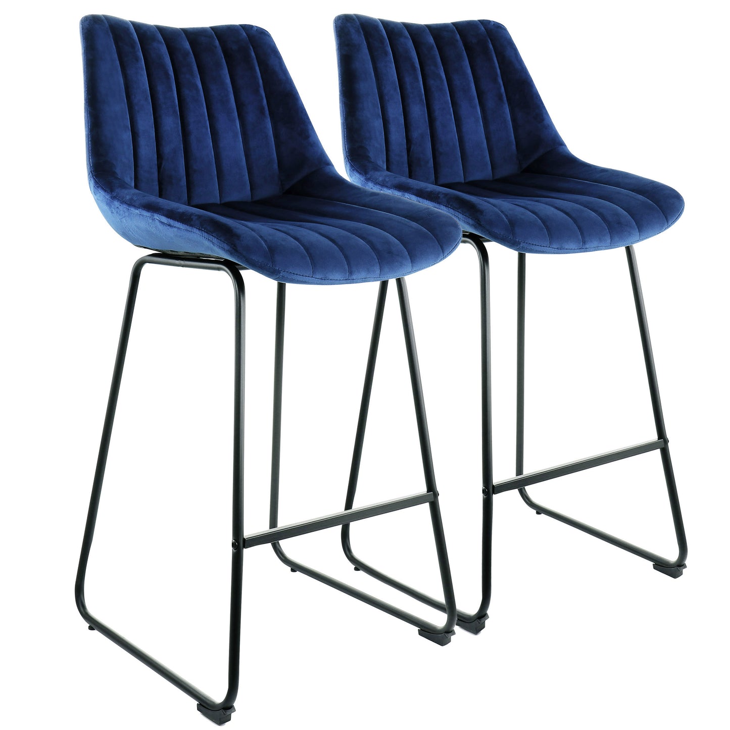 Elama 2 Piece Velvet Stripe Stitch Bar Chair in Royal Blue w Metal Legs