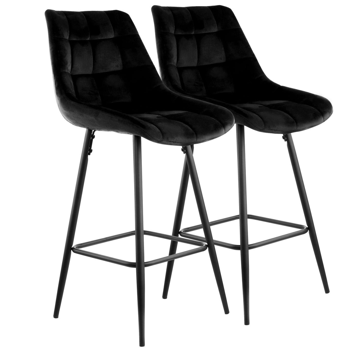 Elama 2 Piece Velvet Tufted Bar Chair in Black w Metal Legs