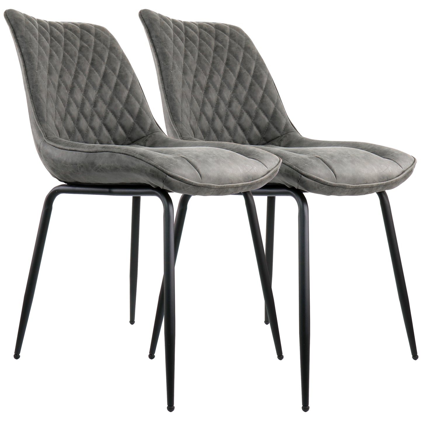 Elama 2 Piece Vintage Faux Leather Tufted Chair in Gray w Black Metal Legs