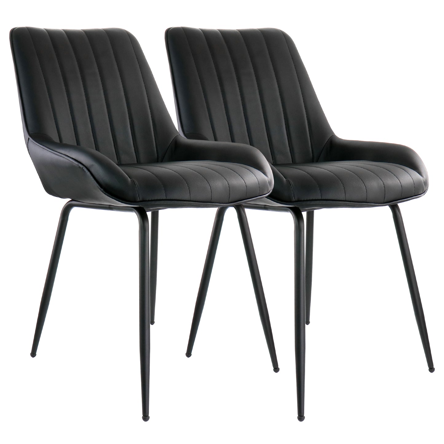 Elama 2 Piece Faux Leather Tufted Chair in Black w Black Metal Legs