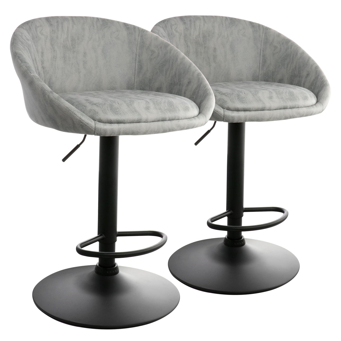 Elama 2 Piece Cloth Adjustable Bar Stool Set in Gray w Black Base
