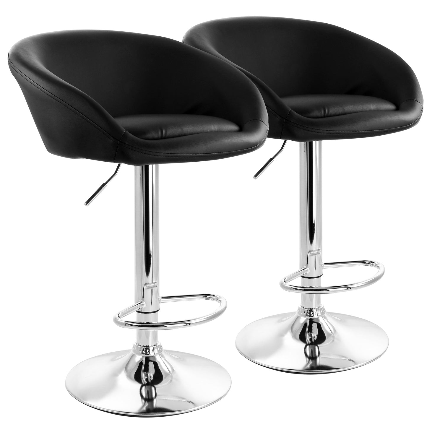 Elama 2 Piece Adjustable Faux Leather Bar Stool in Black w Chrome Base
