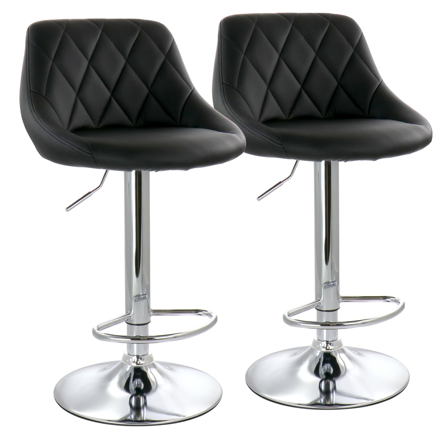 Elama 2 Piece Diamond Stitched Faux Leather Bar Stool in Black w Chrome Base &