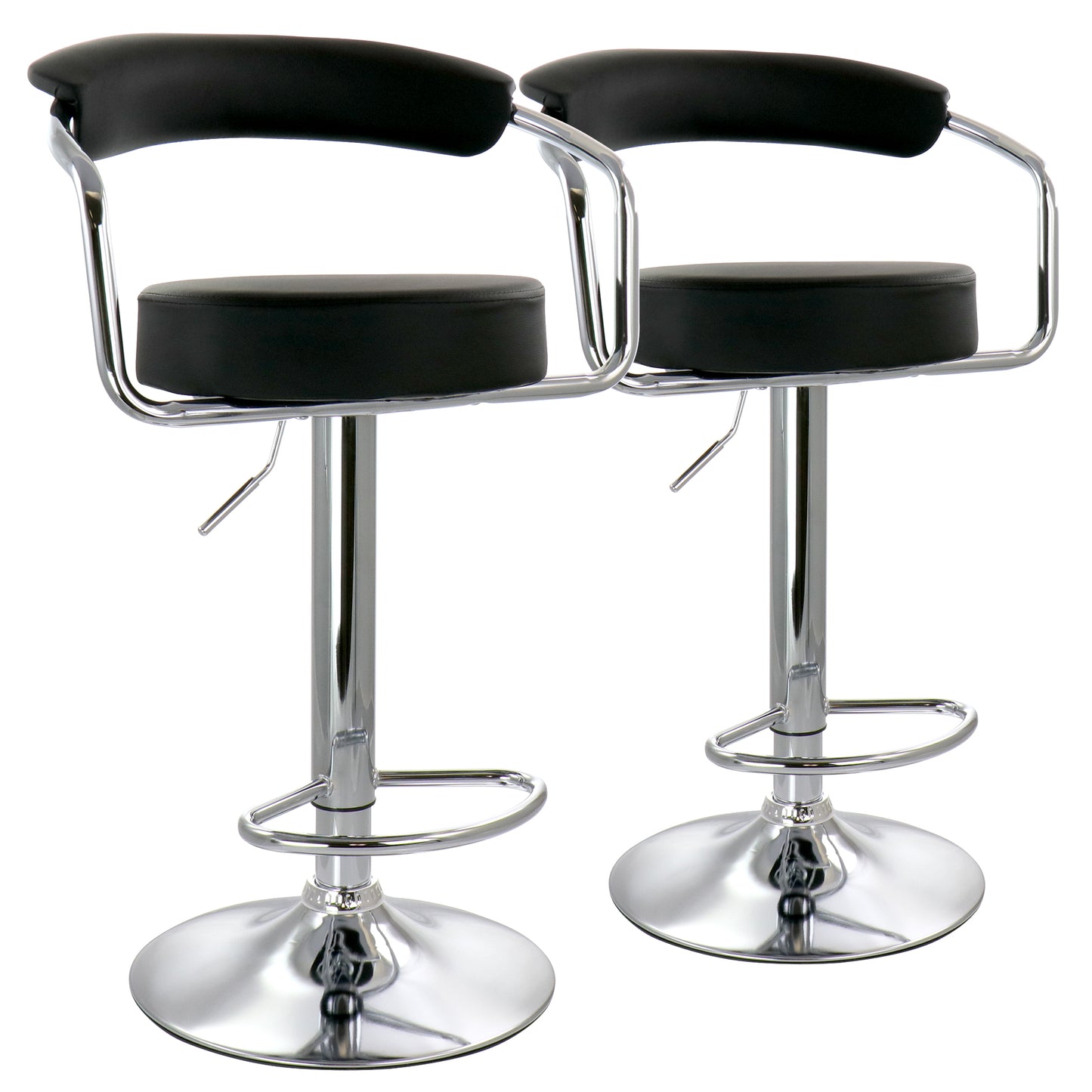 Elama 2 Piece Faux Leather Retro Adjustable Bar Stool in Black w Chrome Handles