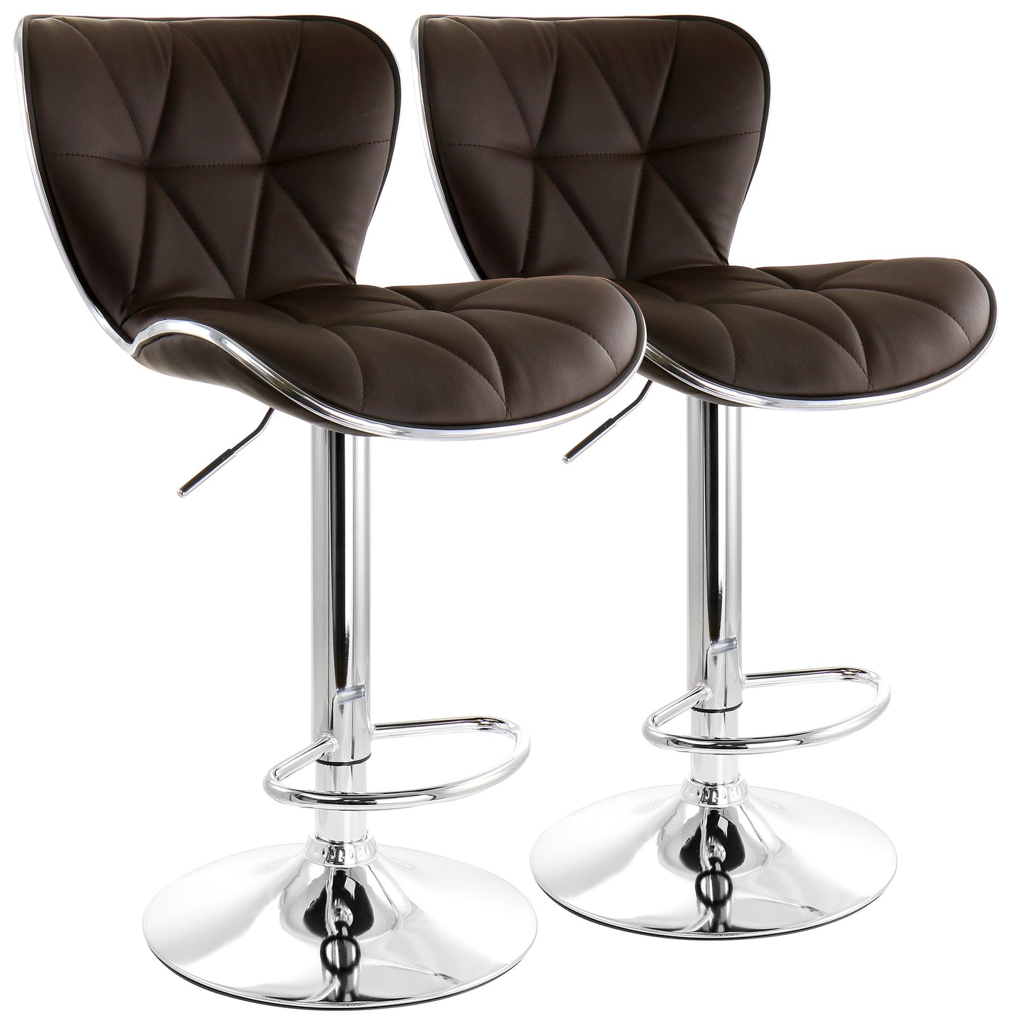 Elama 2 Piece Diamond Tufted Faux Leather Adjustable Bar Stool in Brown w Chrom