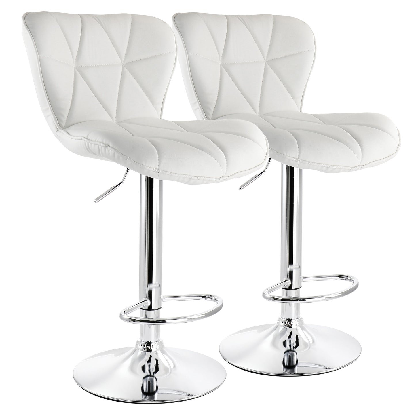Elama 2 Piece Diamond Tufted Faux Leather Adjustable Bar Stool in White w Chrom