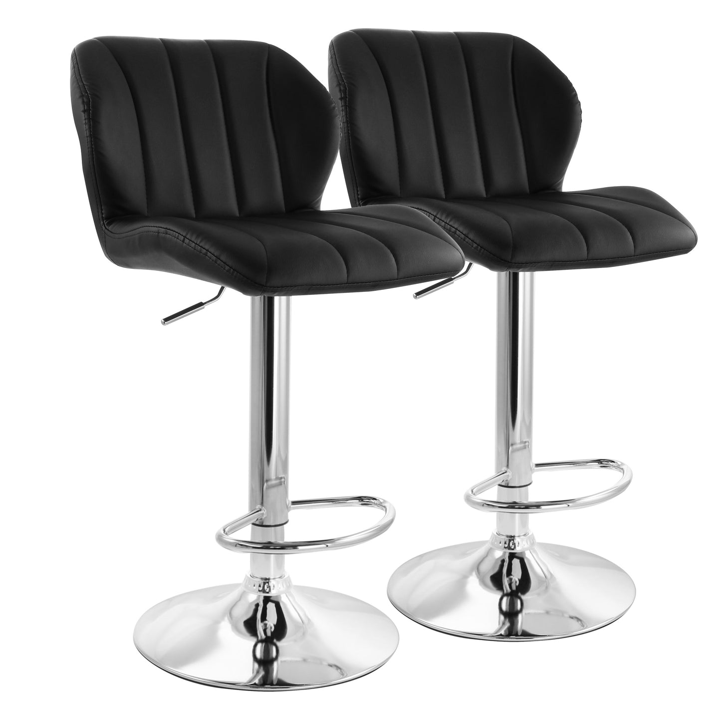 Elama 2 Piece Adjustable Faux Leather Stripe Tufted Bar Stool in Black w Chrome